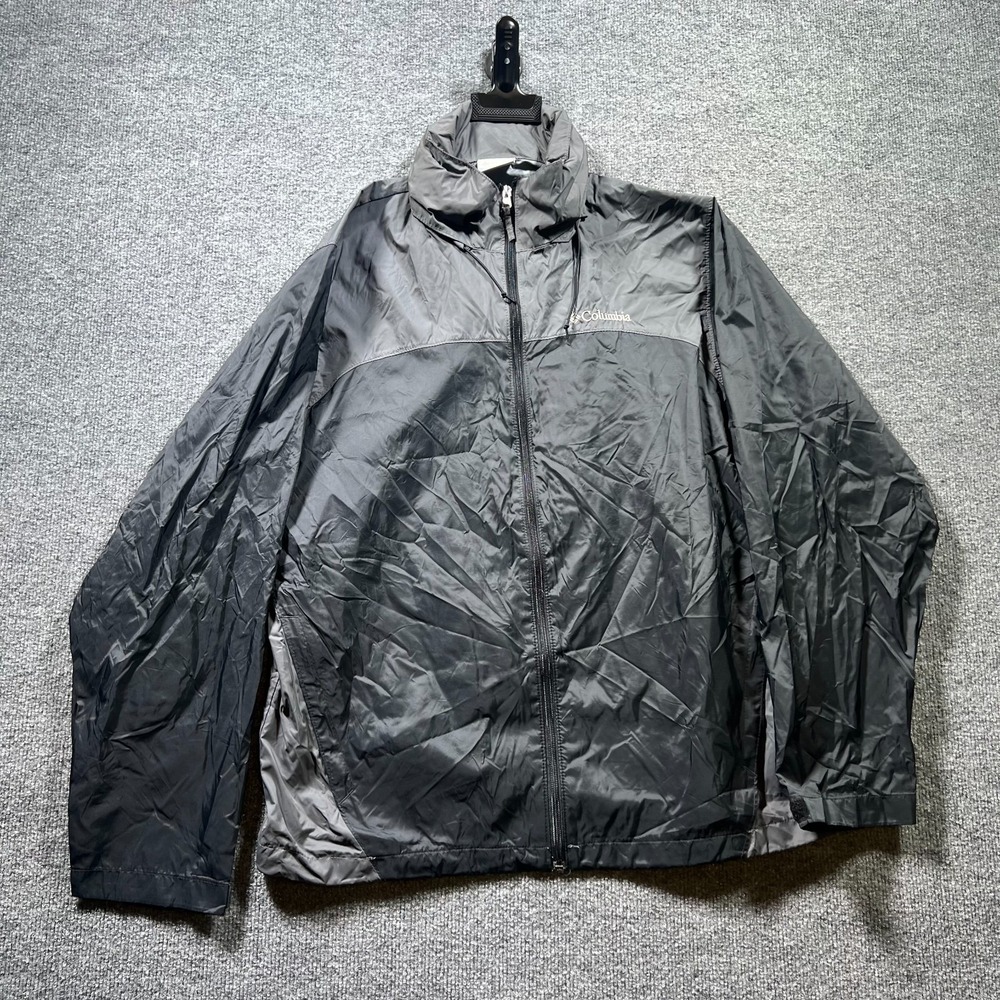 Columbia Windbreaker Jacket Mens Medium Black Gray Full Zip Packable Rain Shield